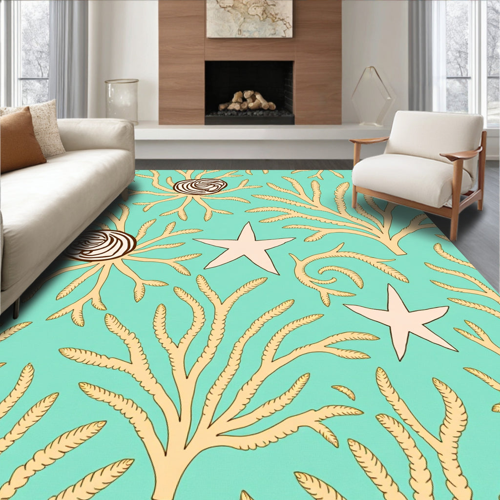 Coastal Coral Starfish Swirls Rug