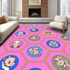 Pink Hexagon Colorful Character Collage Rug
