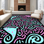 Retro Teal Pink Swirls Rug