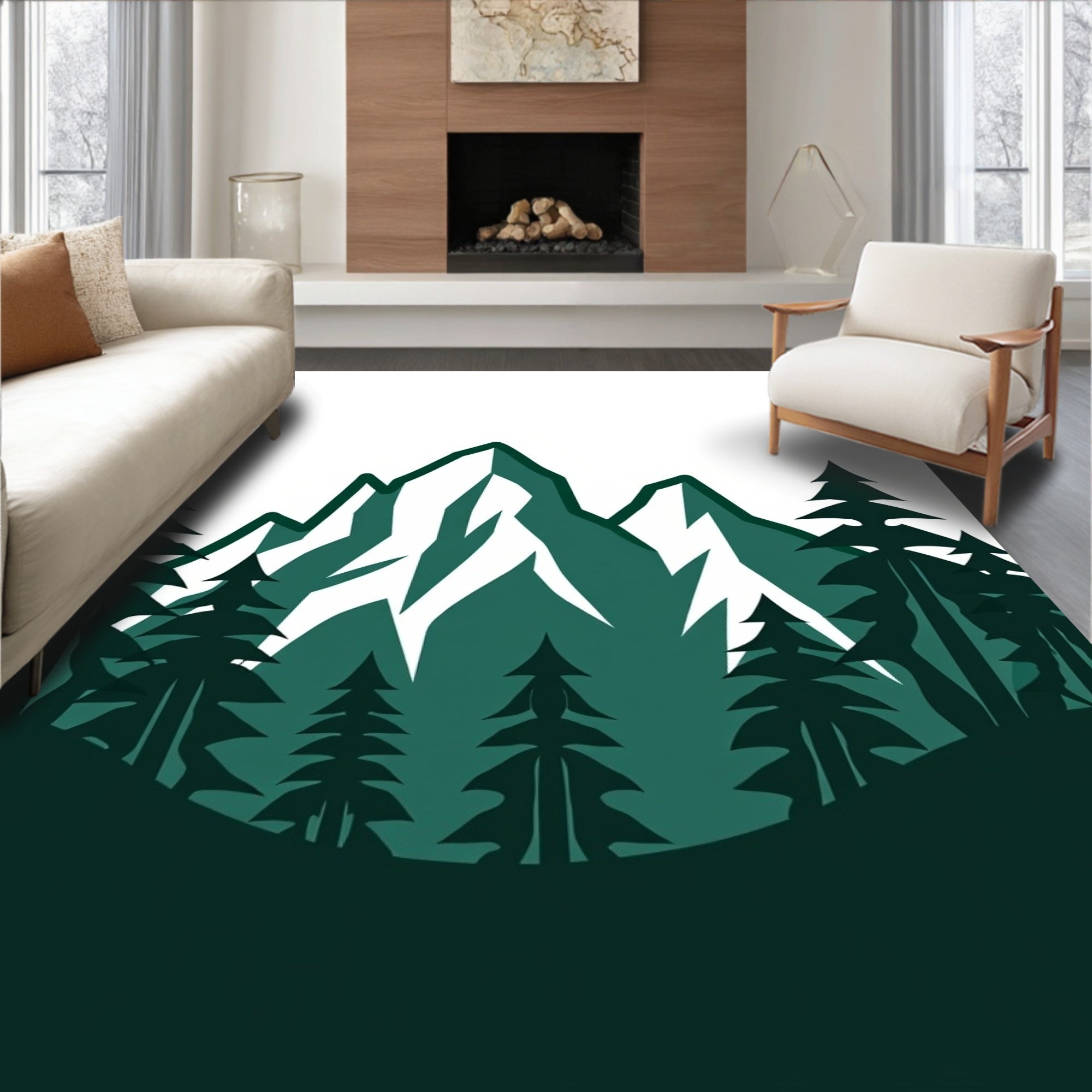 Forest Mountainscape Deep Teal Rug