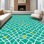 Teal White Net Yellow Starbursts Rug