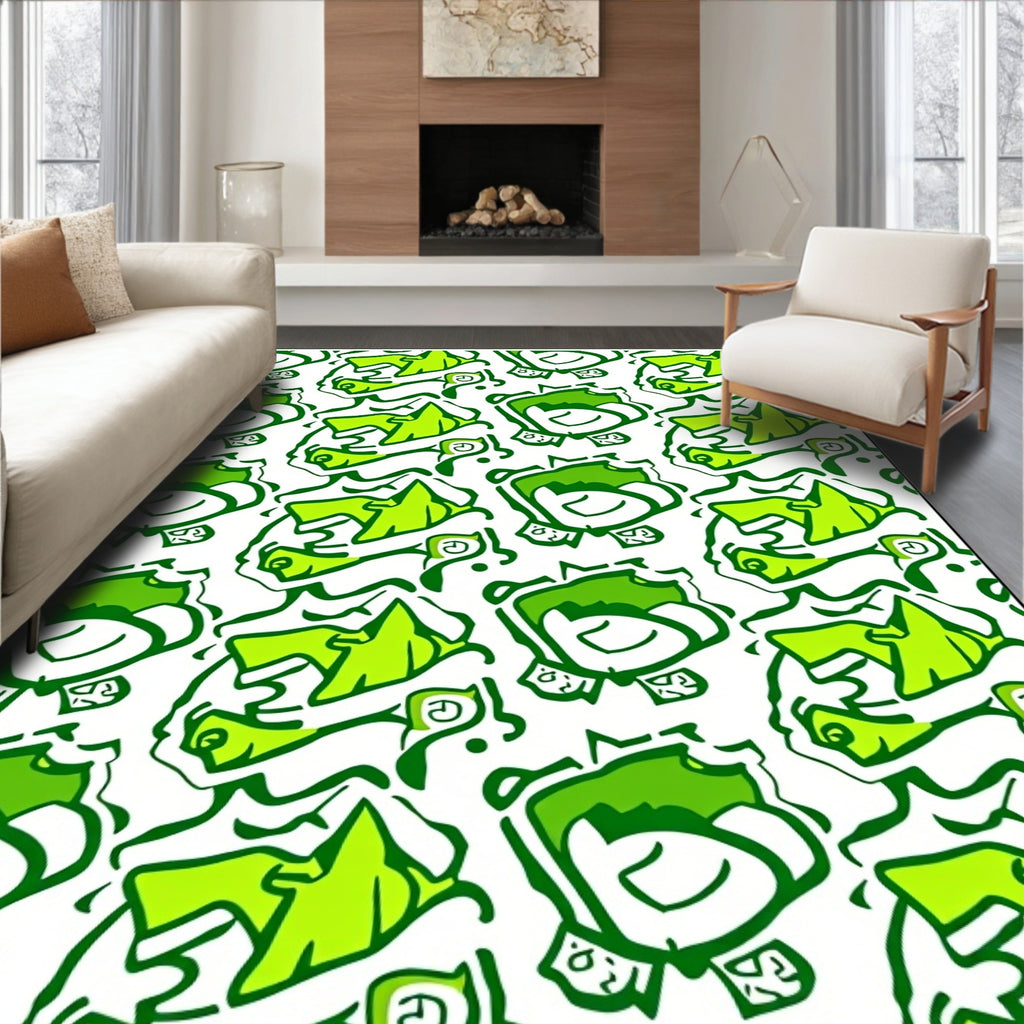 Funky Green Cartoon Playful Characters Rug
