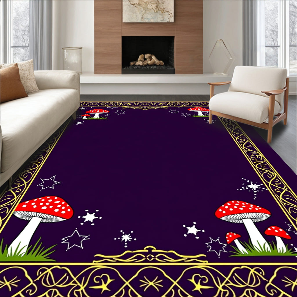 Dreamy Red Mushroom Stars Border Rug