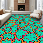 Retro Turquoise Jagged Geometric Scatter Rug