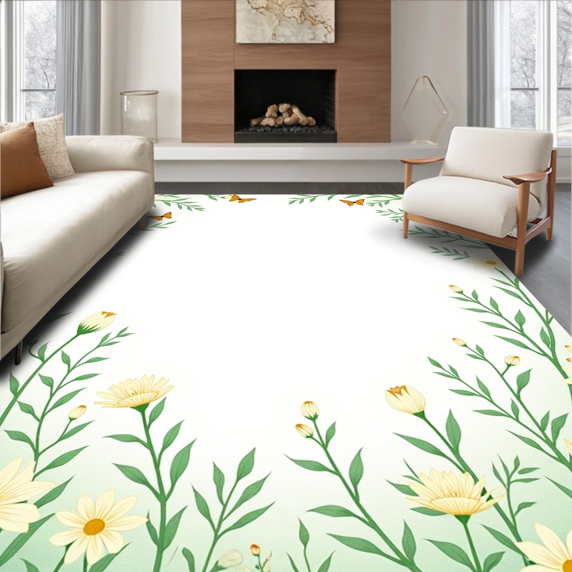 White Daisy Garden Butterfly Accent Rug