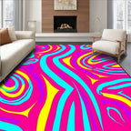 Pink Teal Yellow Swirl Abstract Organic Rug