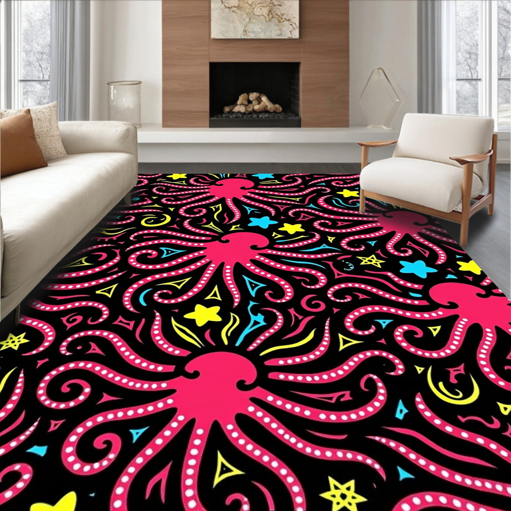Bold Pink Octopus Stars Swirl Rug