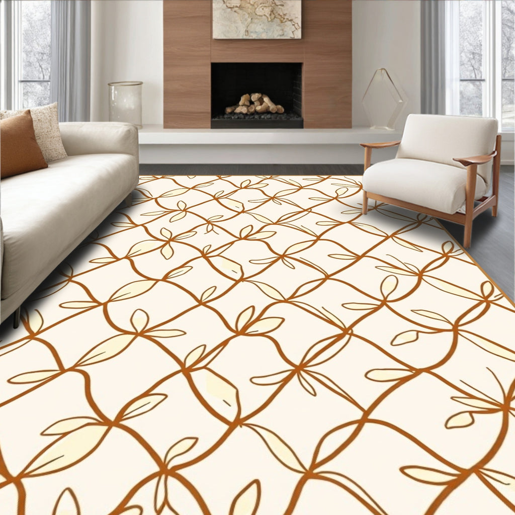 Organic Lattice Brown Leaf Vine Rug
