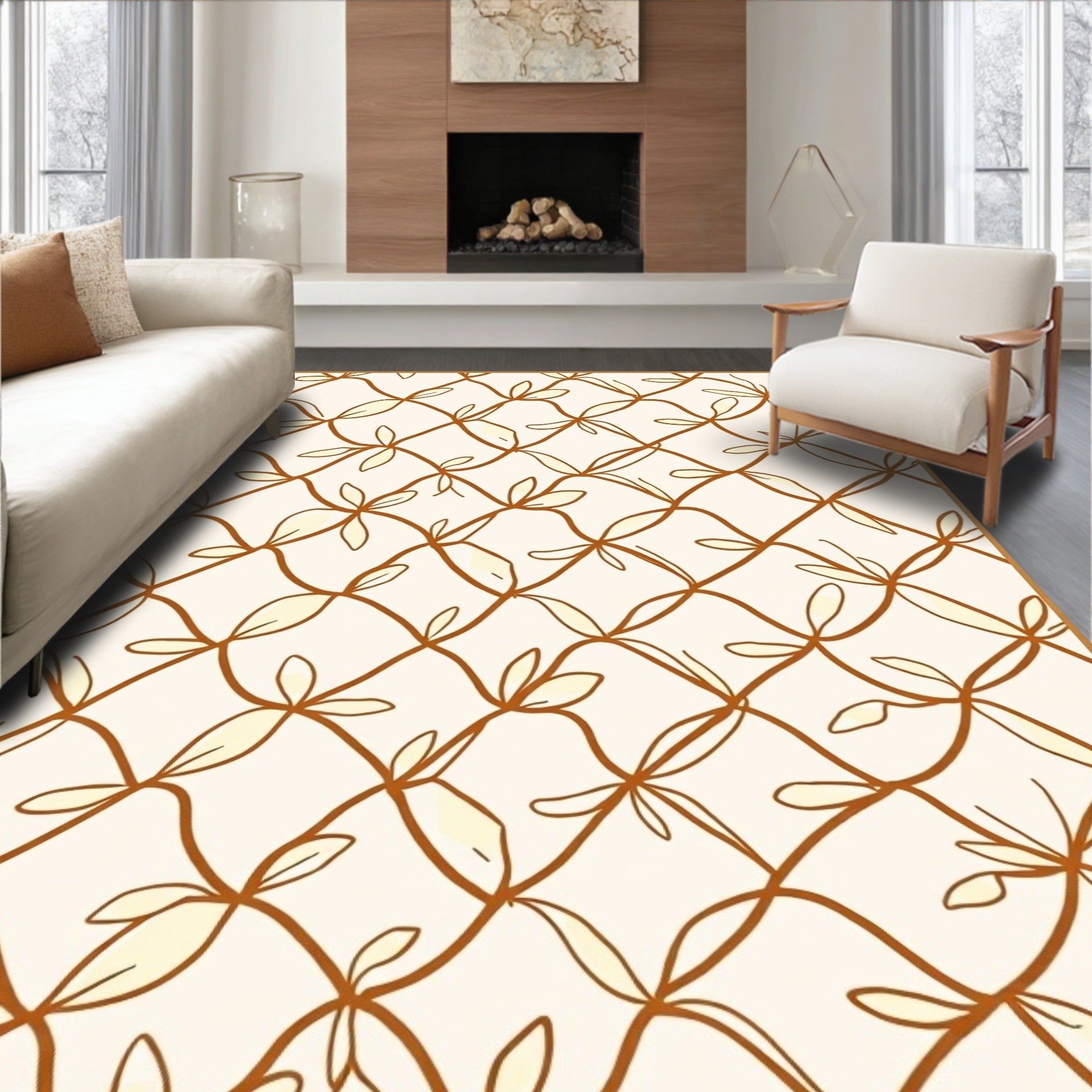 Organic Lattice Brown Leaf Vine Rug
