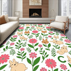 Cheerful Pink Floral Bunny Meadow Rug