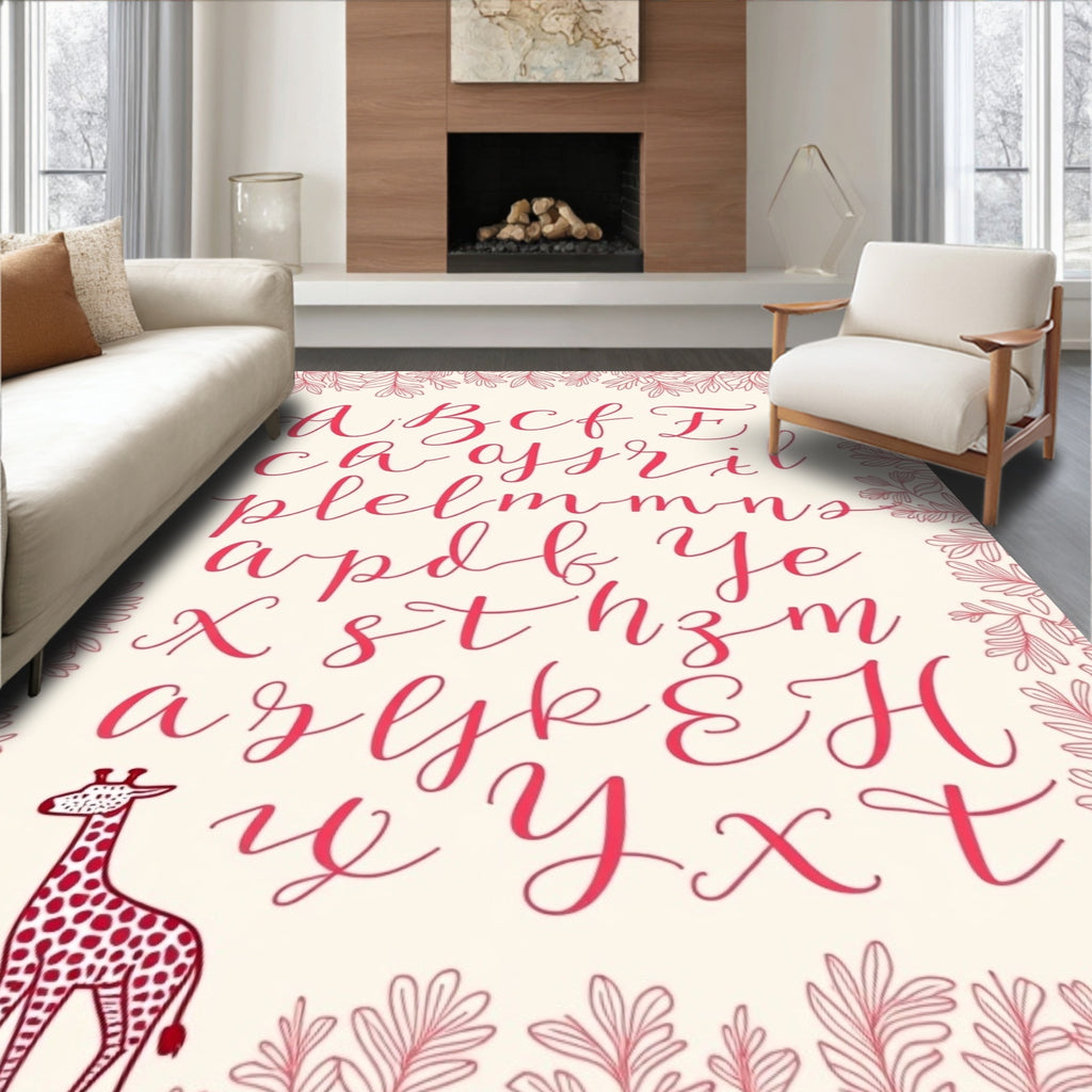 Pink Giraffe Alphabet Border Rug