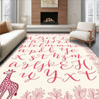 Pink Giraffe Alphabet Border Rug