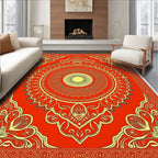 Vibrant Red Yellow Sunburst Medallion Rug