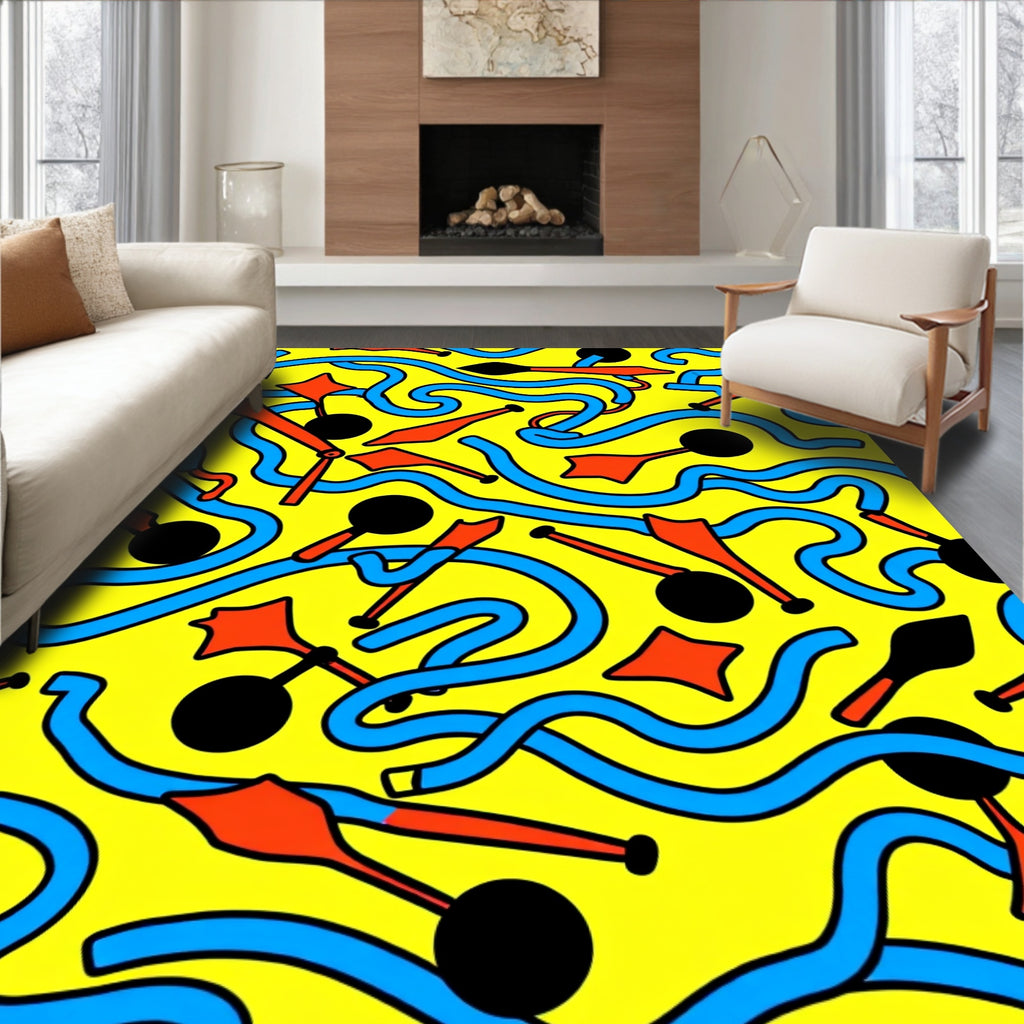 Yellow Blue Red Abstract Graphic Rug