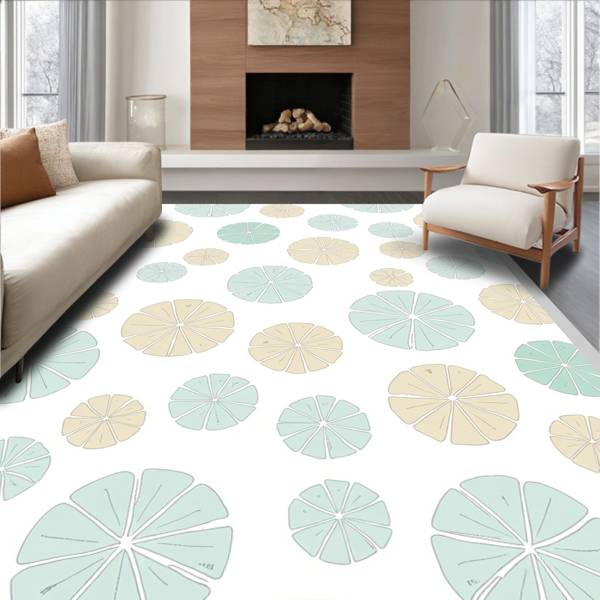 Soft Peach Aqua Petal Scatter Rug