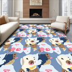 Playful puppies blue hearts balloons Rug