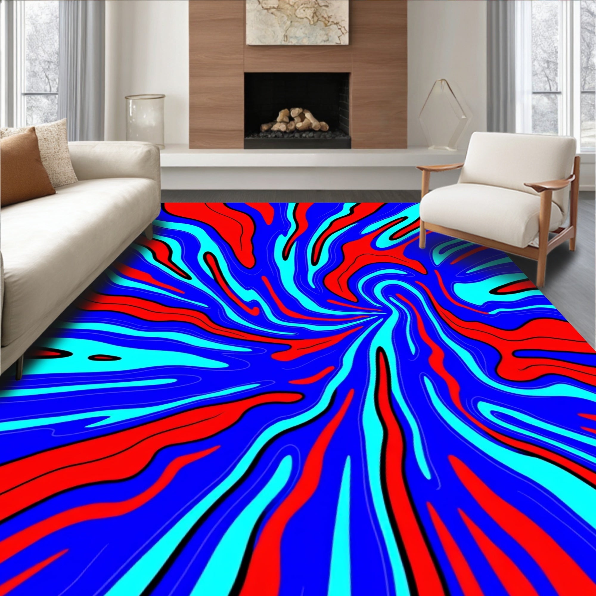 Psychedelic Red Blue Swirl Flow Rug
