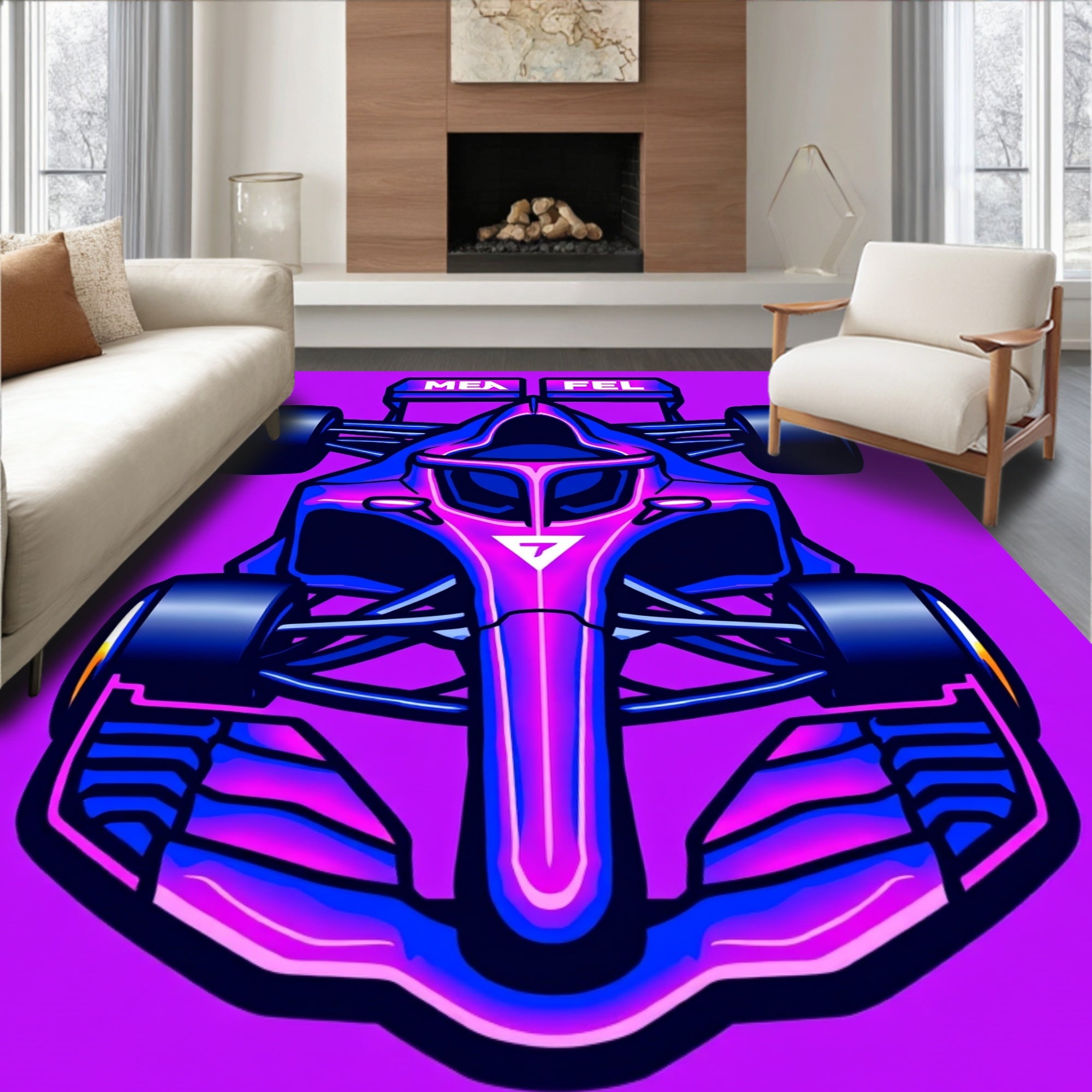 Vibrant Pink Blue Formula Racer Rug