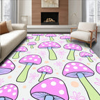 Whimsical Pink Polka Dot Mushroom Meadow Rug