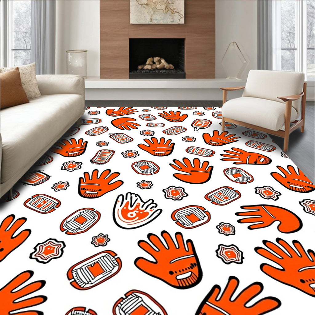 Orange Hand Starburst Stadium Repeat Rug