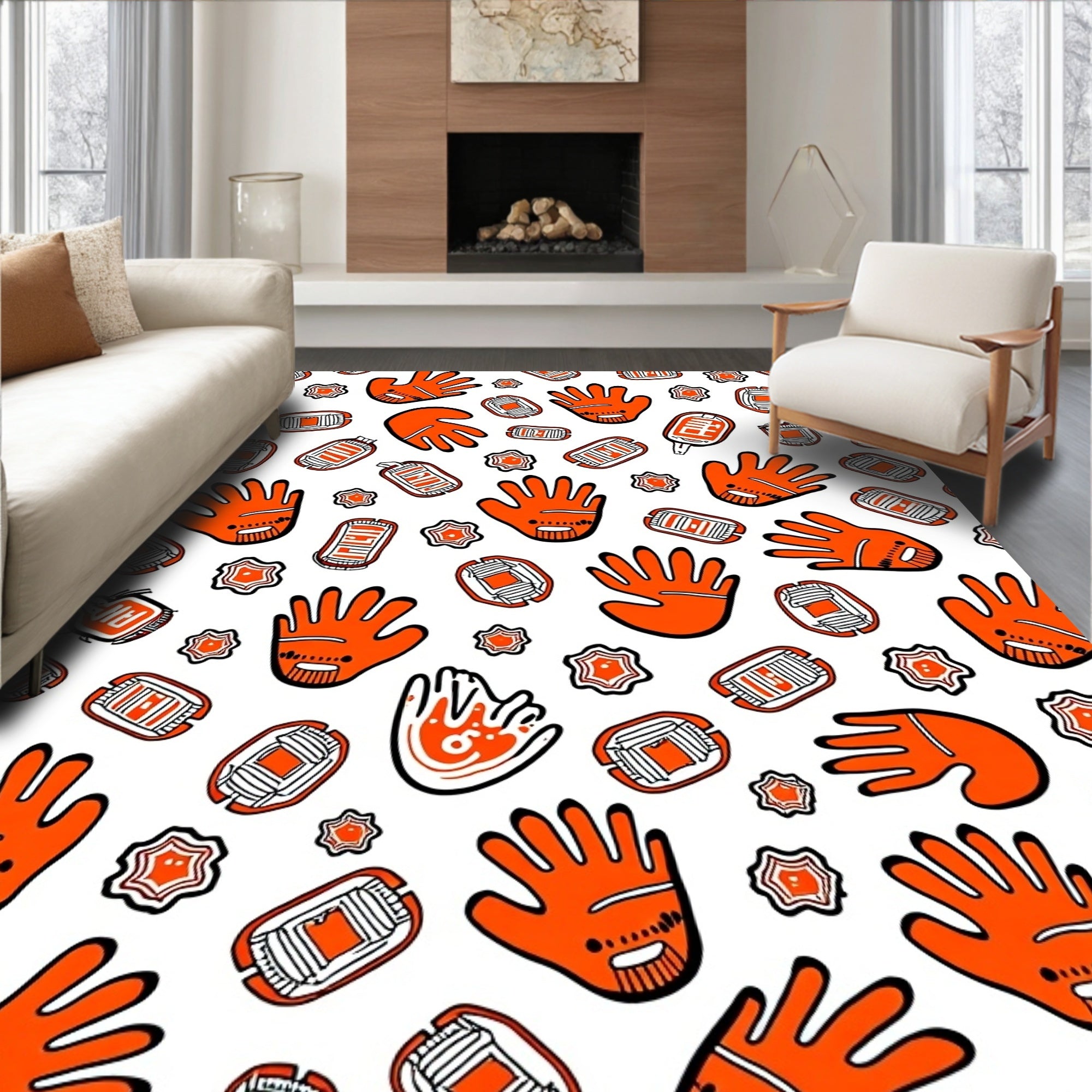 Orange Hand Starburst Stadium Repeat Rug