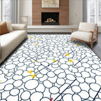 Abstract White Organic Shapes Yellow Stars Rug