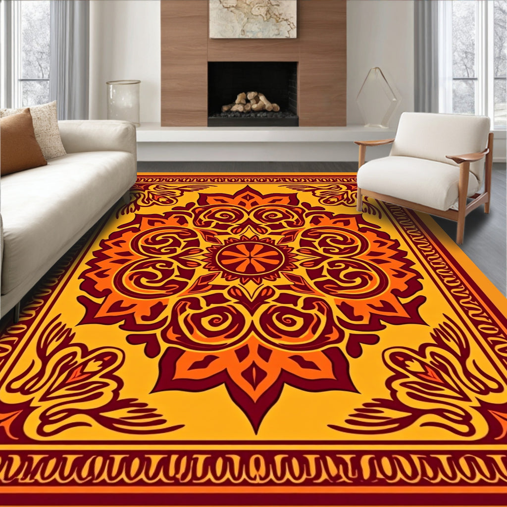 Ornate Red and Gold Floral Rug