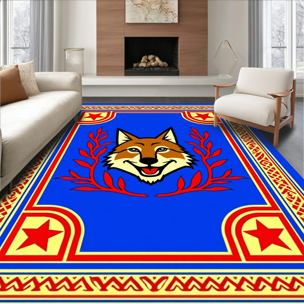 Bold Blue Fox With Red Berries Rug