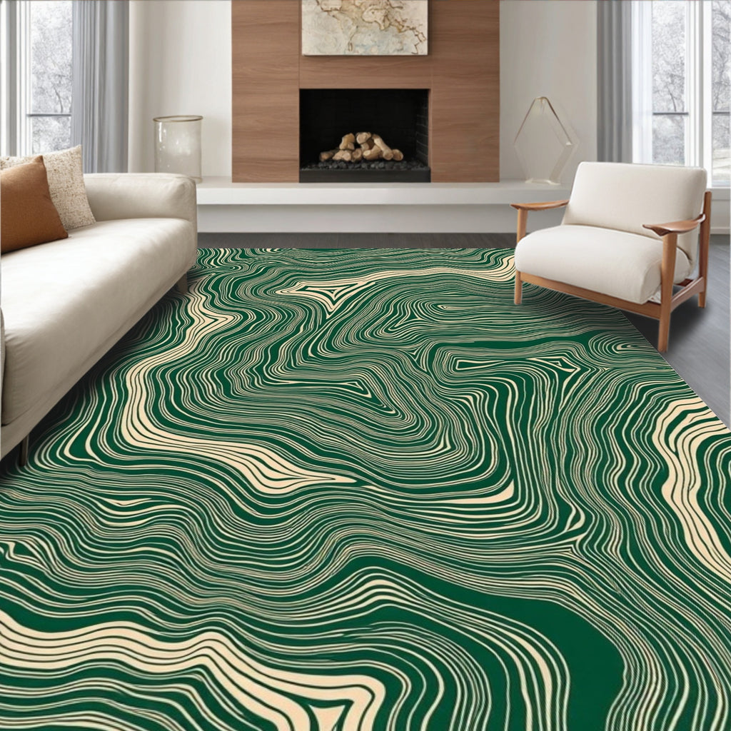 Emerald Cream Abstract Contour Rug