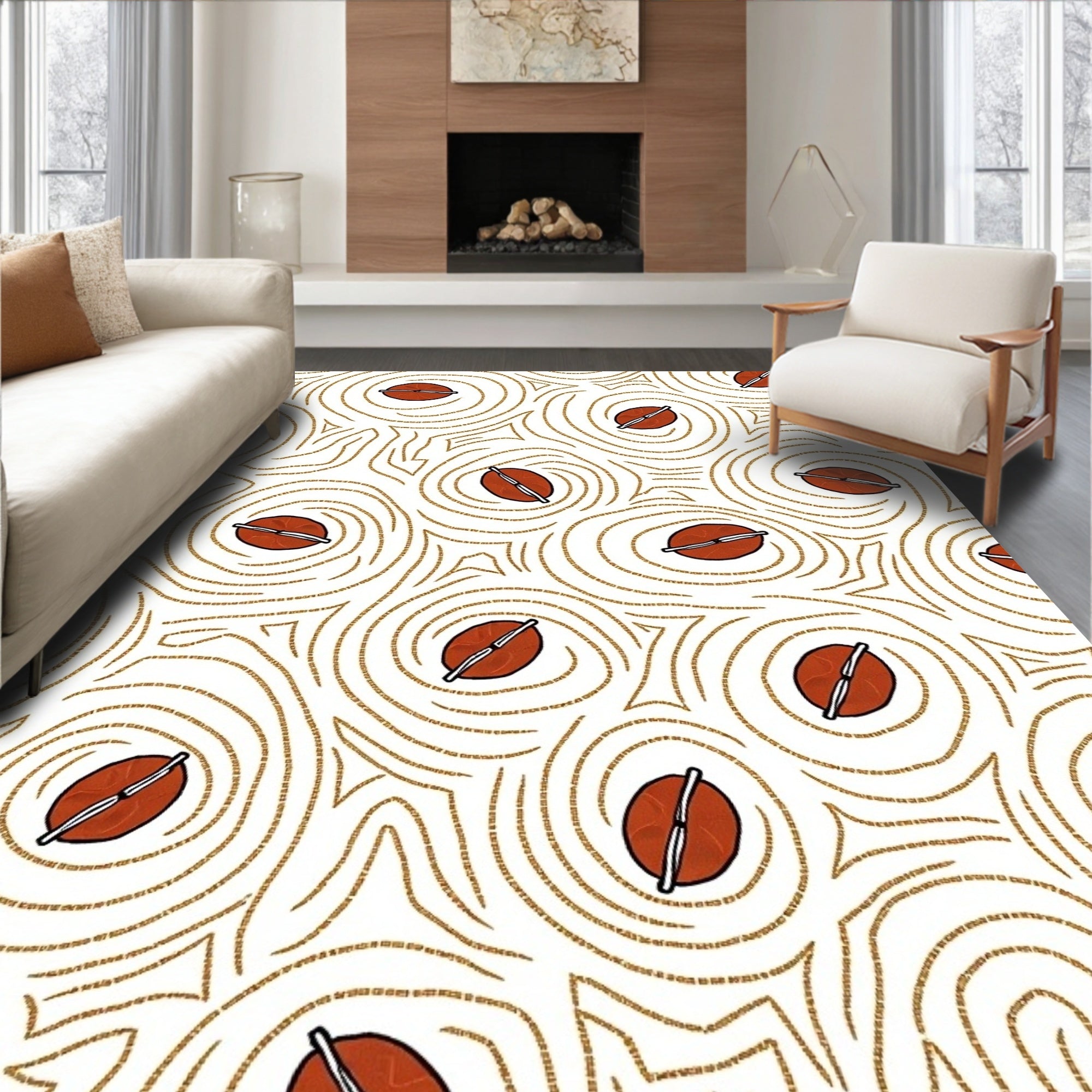 Brown Coffee Bean Swirls Rug