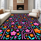 Whimsical Pink Orange Floral Butterfly Maze Rug