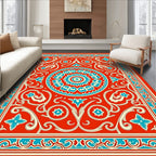 Vibrant Red Turquoise Floral Medallion Rug