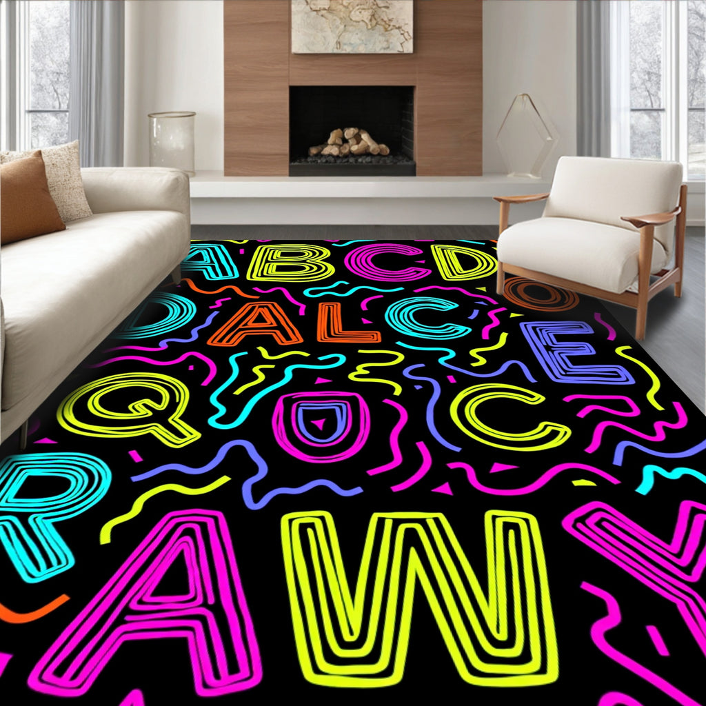 Neon Alphabet Confetti Rug