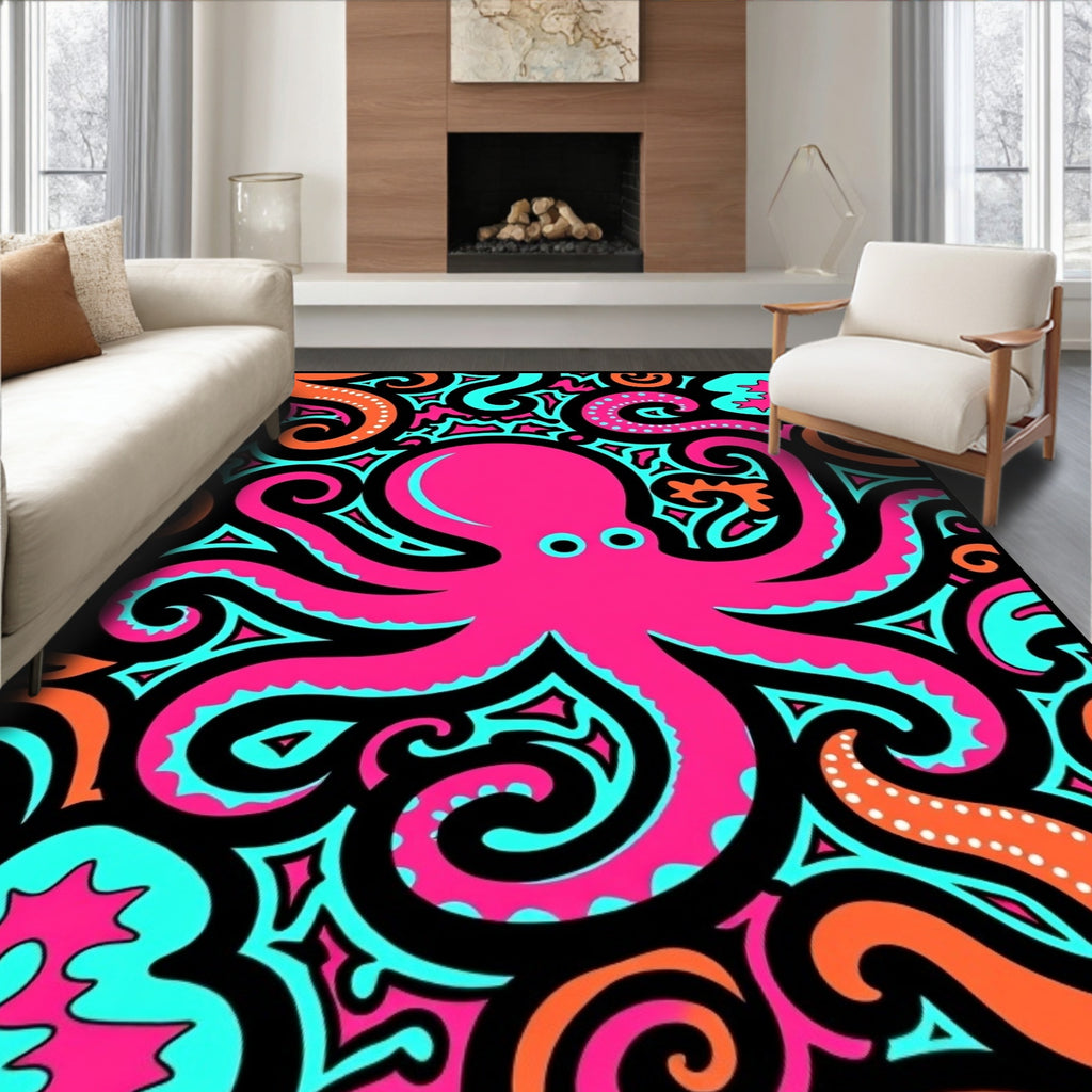 Vibrant Pink Octopus Swirl Art Rug