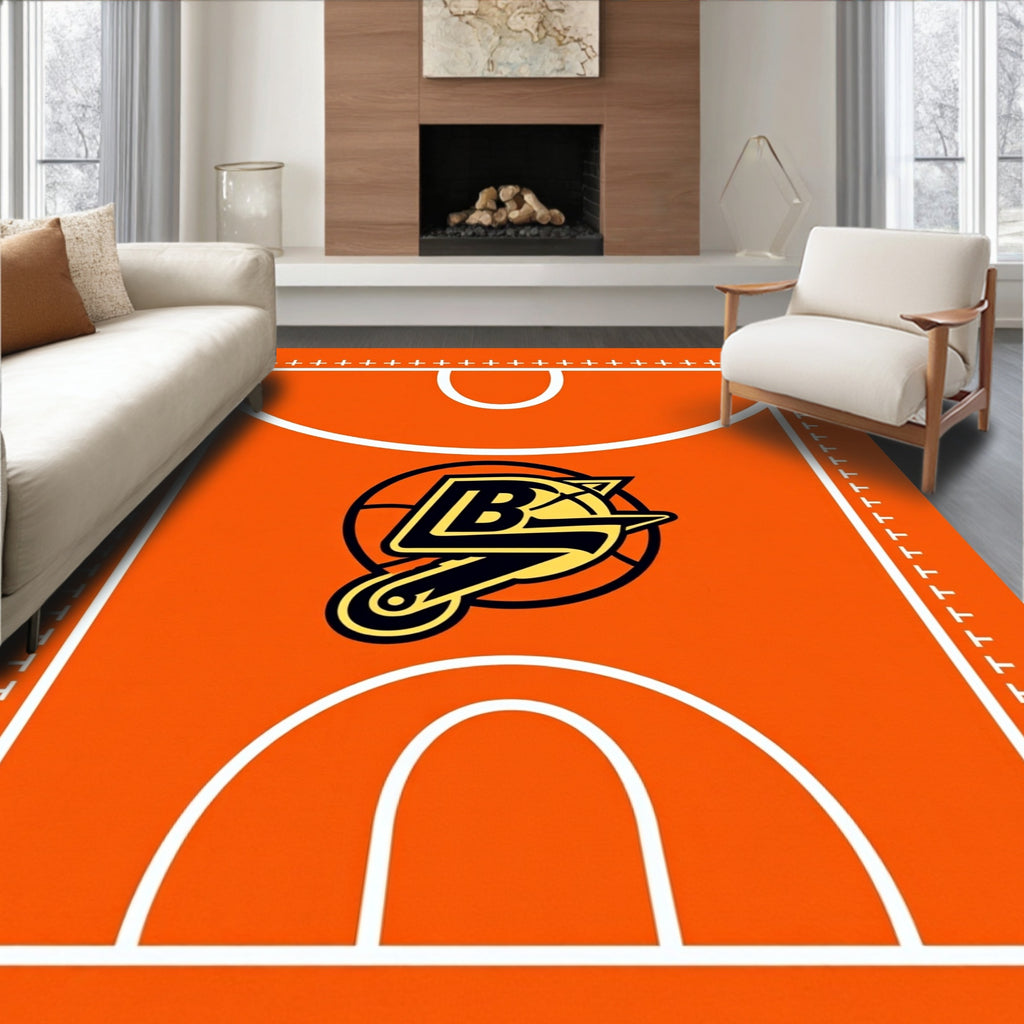 Orange Basketball Court Logo Rug