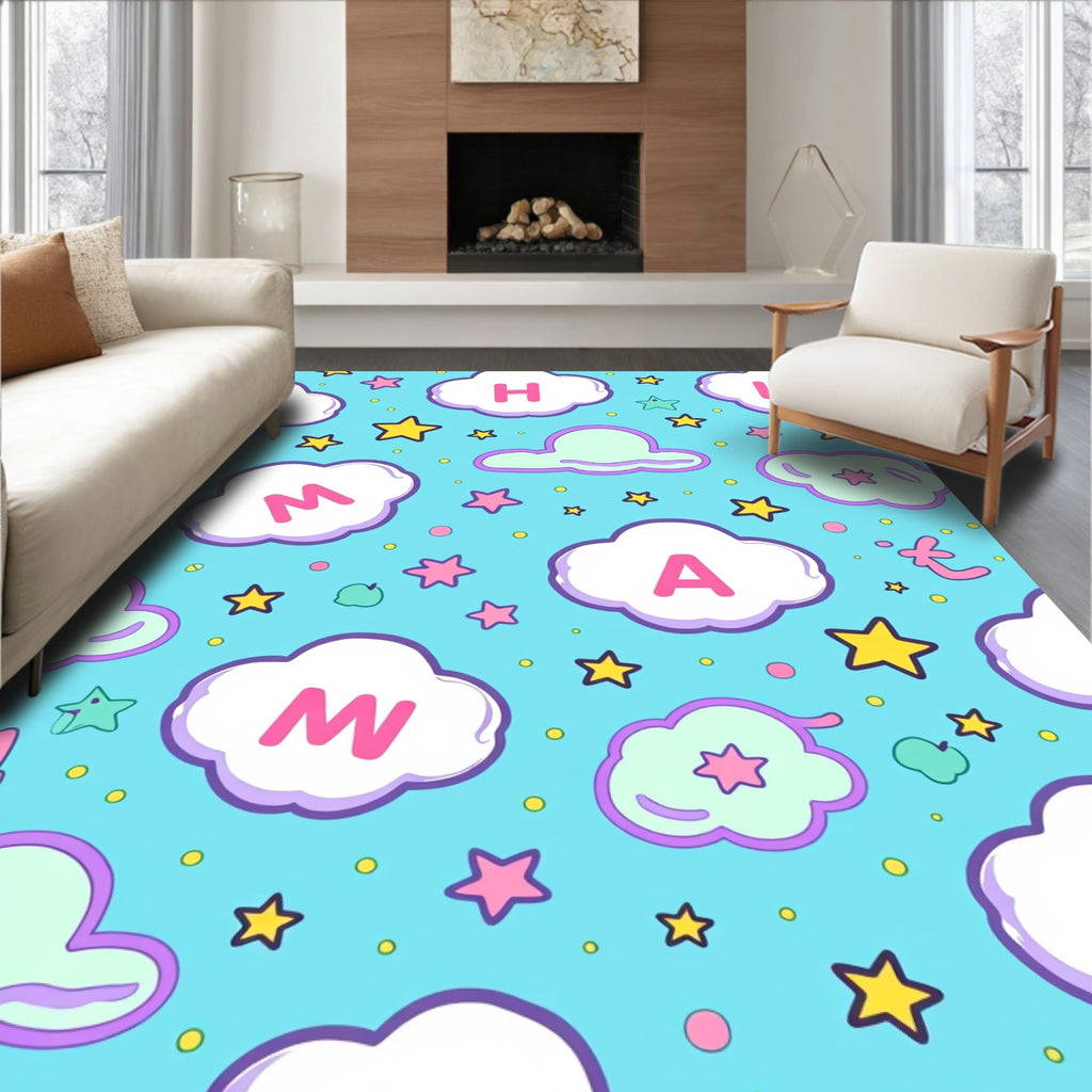 Whimsical Cloud Moon Star Alphabet Rug