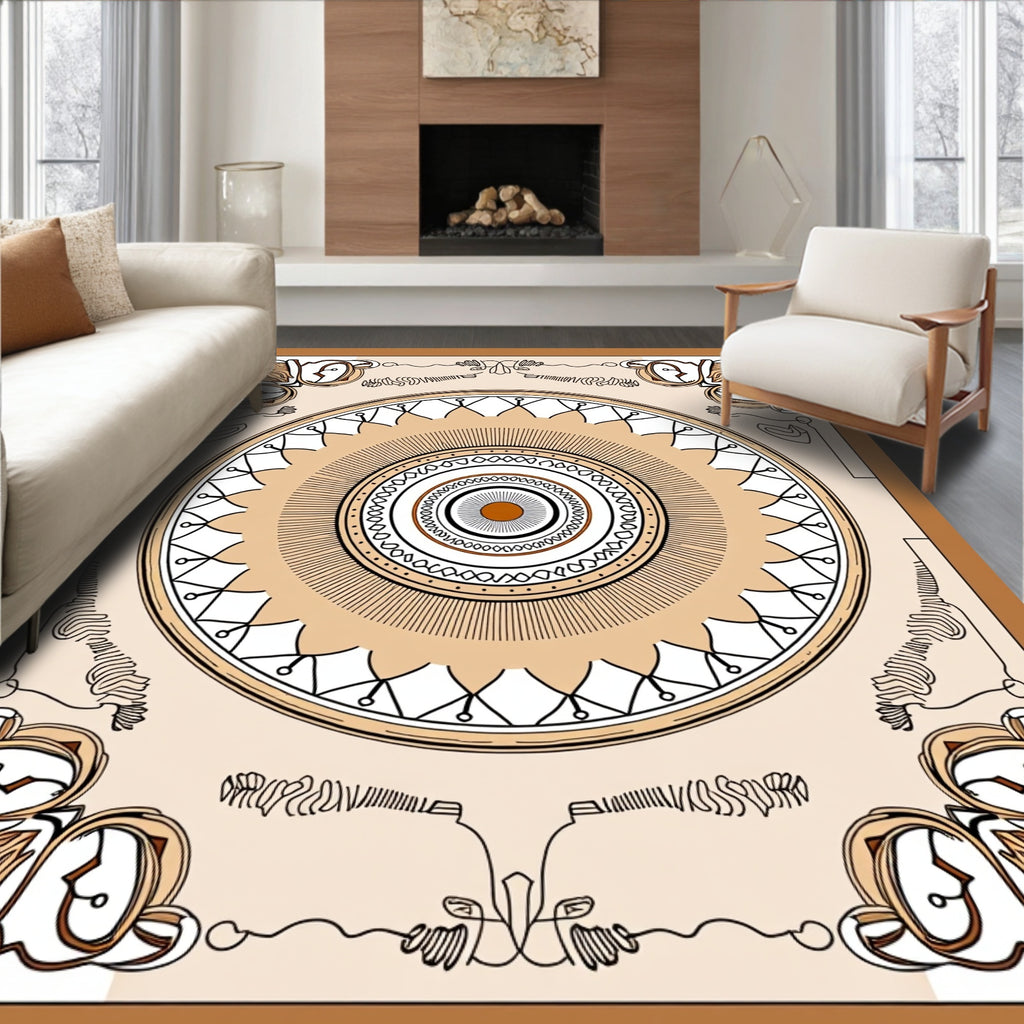 Earthy Brown Circular Medallion Art Rug