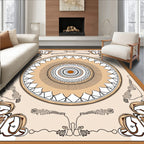 Earthy Brown Circular Medallion Art Rug