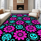 Pink Floral Skulls With Smiles Rug