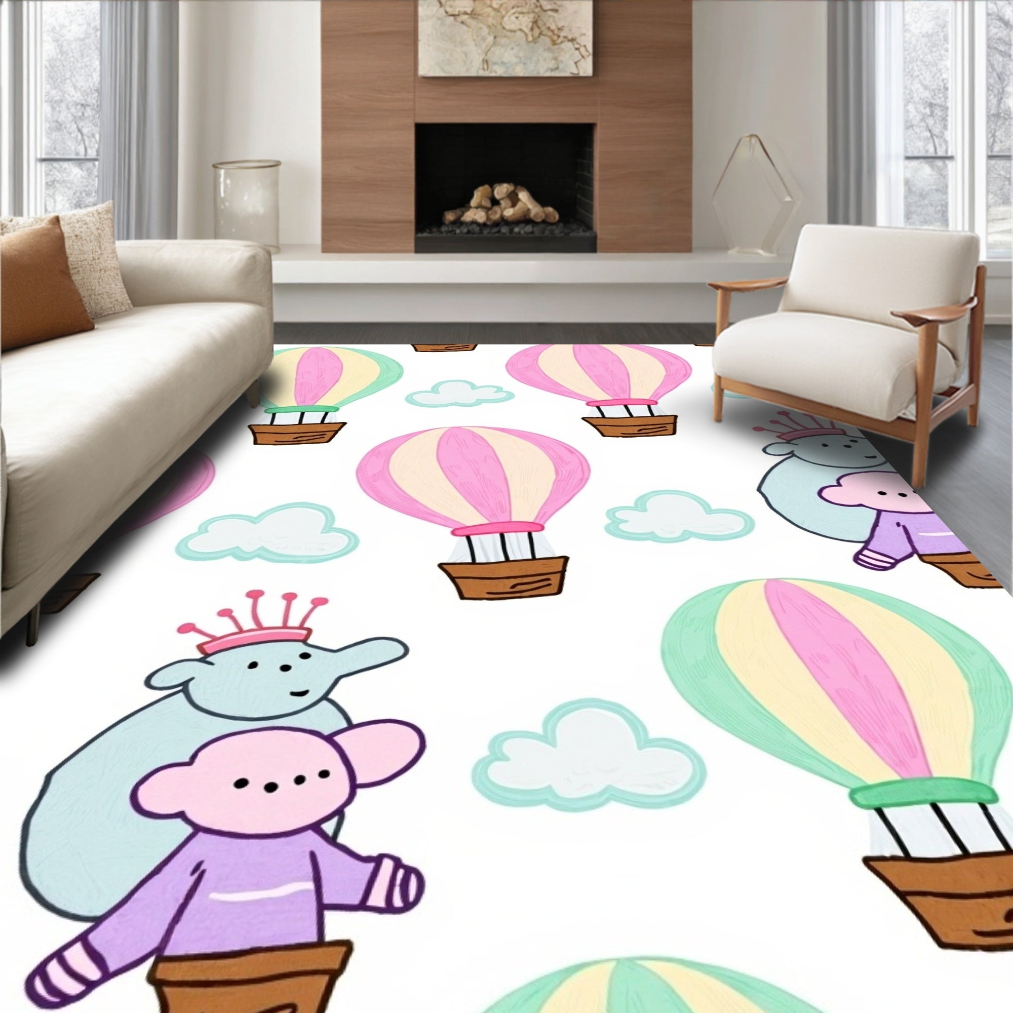 Whimsical Hot Air Balloon Cloud Companions Rug