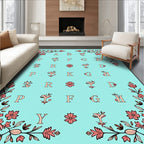 Teal Floral Alphabet Border Rug