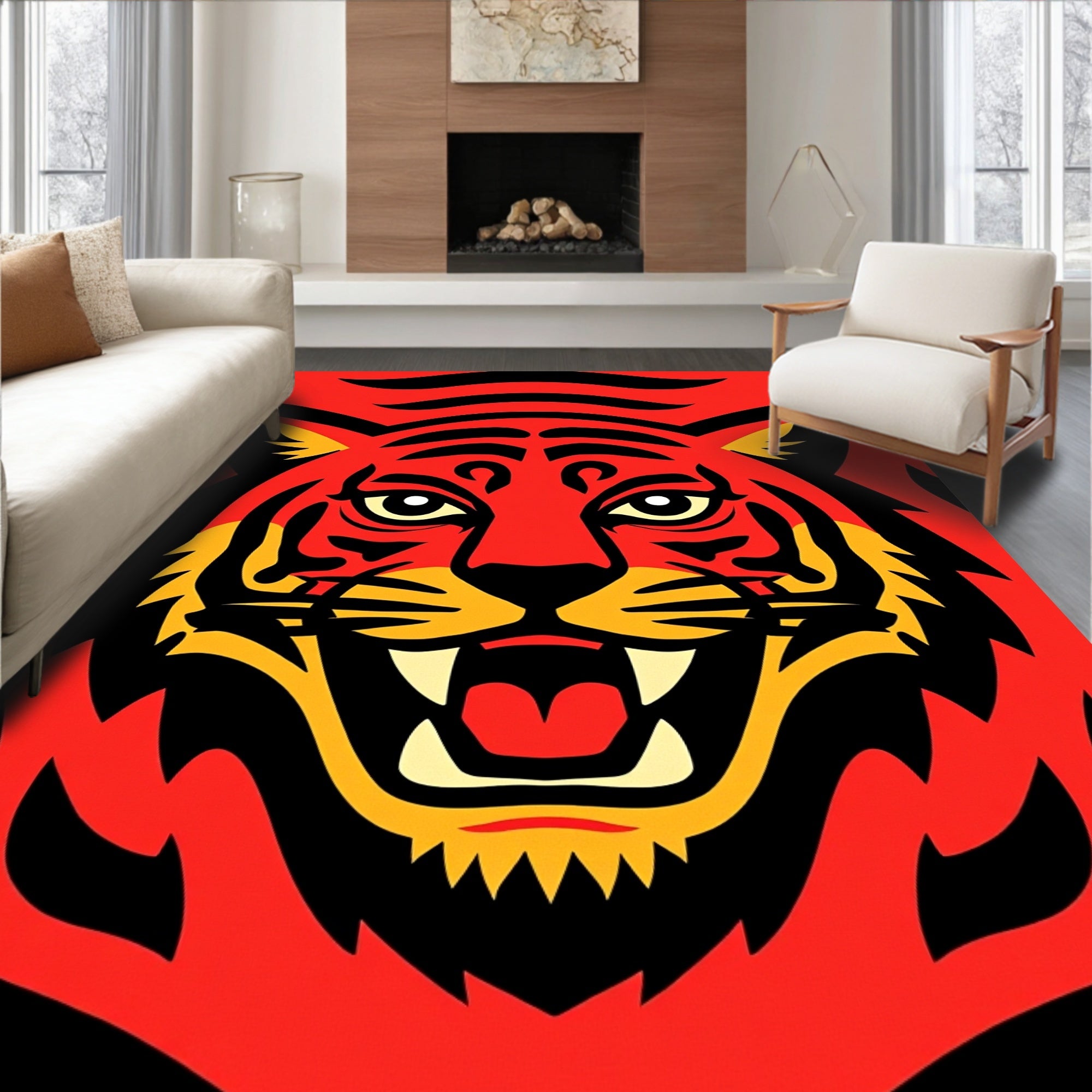 Bold Red Tiger Face Graphic Rug