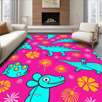 Bright Pink Turquoise Dinosaur Floral Medley Rug