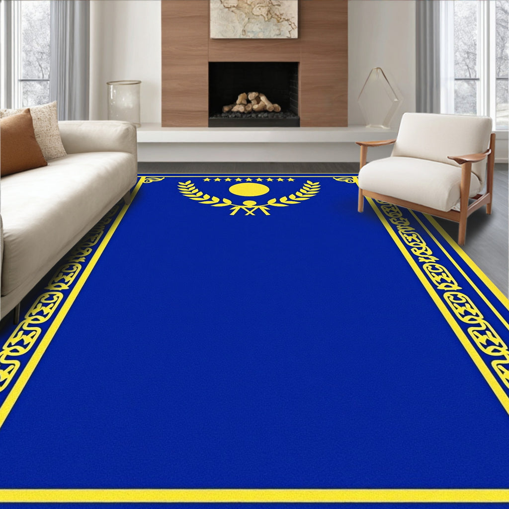 Royal Blue Yellow Laurel Medallion Rug