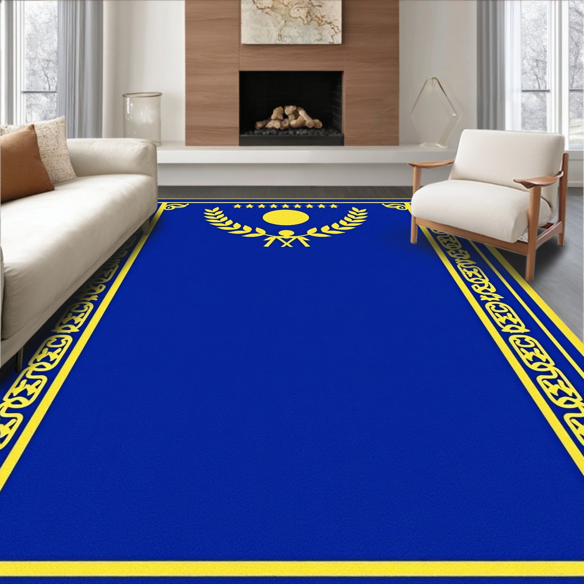 Royal Blue Yellow Laurel Medallion Rug