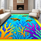 Underwater Turquoise Sea Turtle Coral Reef Rug