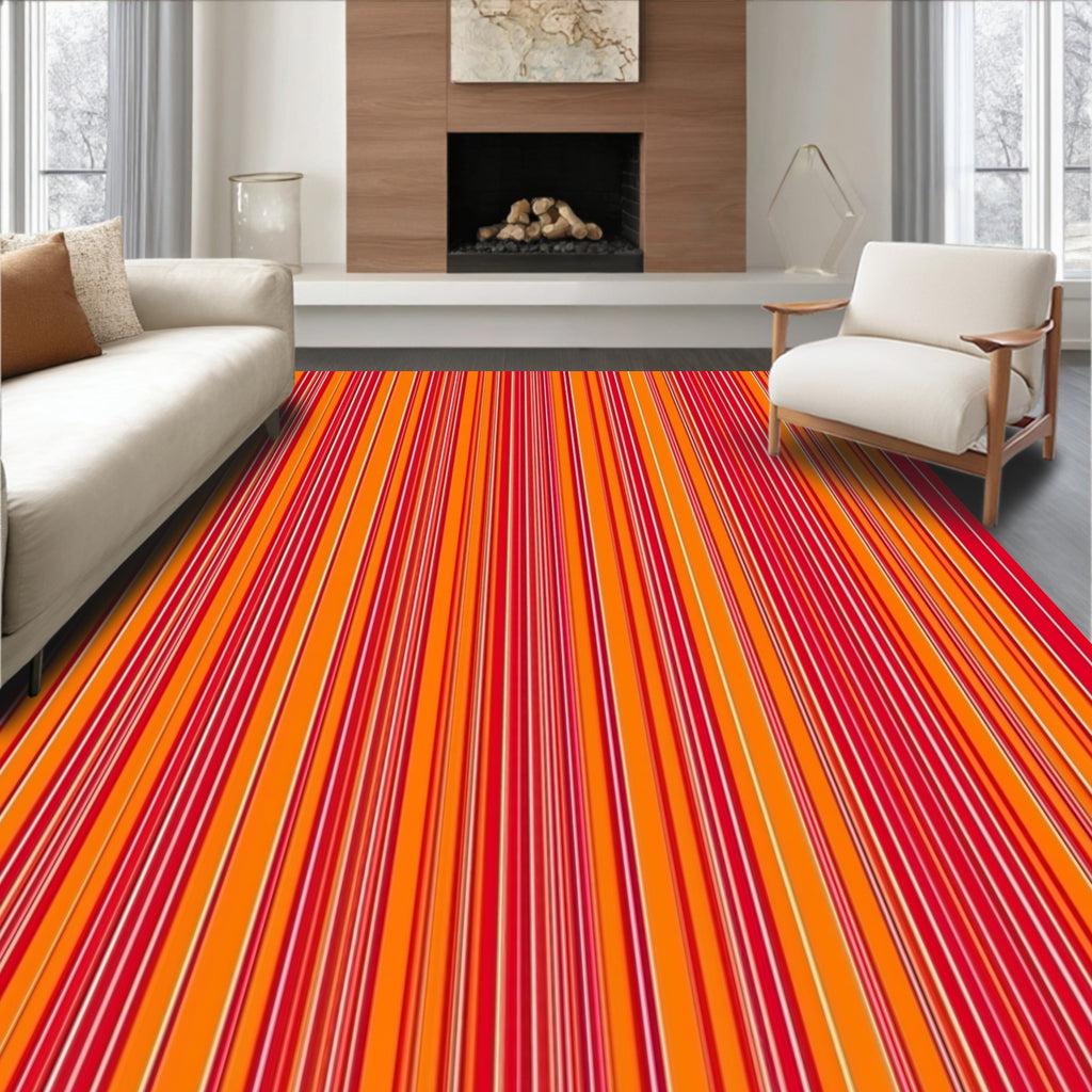 Vibrant Red Orange Stripe Rug