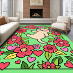 Whimsical Cute Cat Floral Hearts Delight Rug