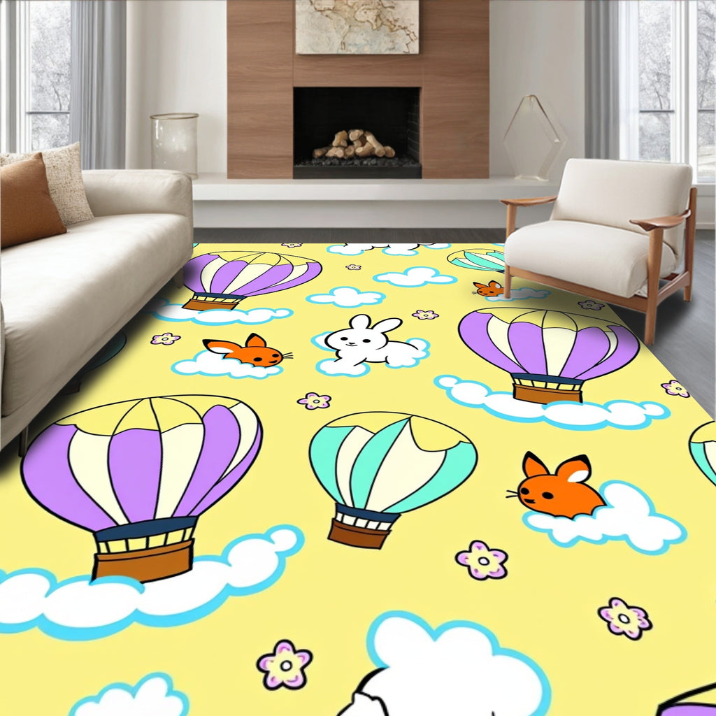 Whimsical Hot Air Balloons With Animals Rug