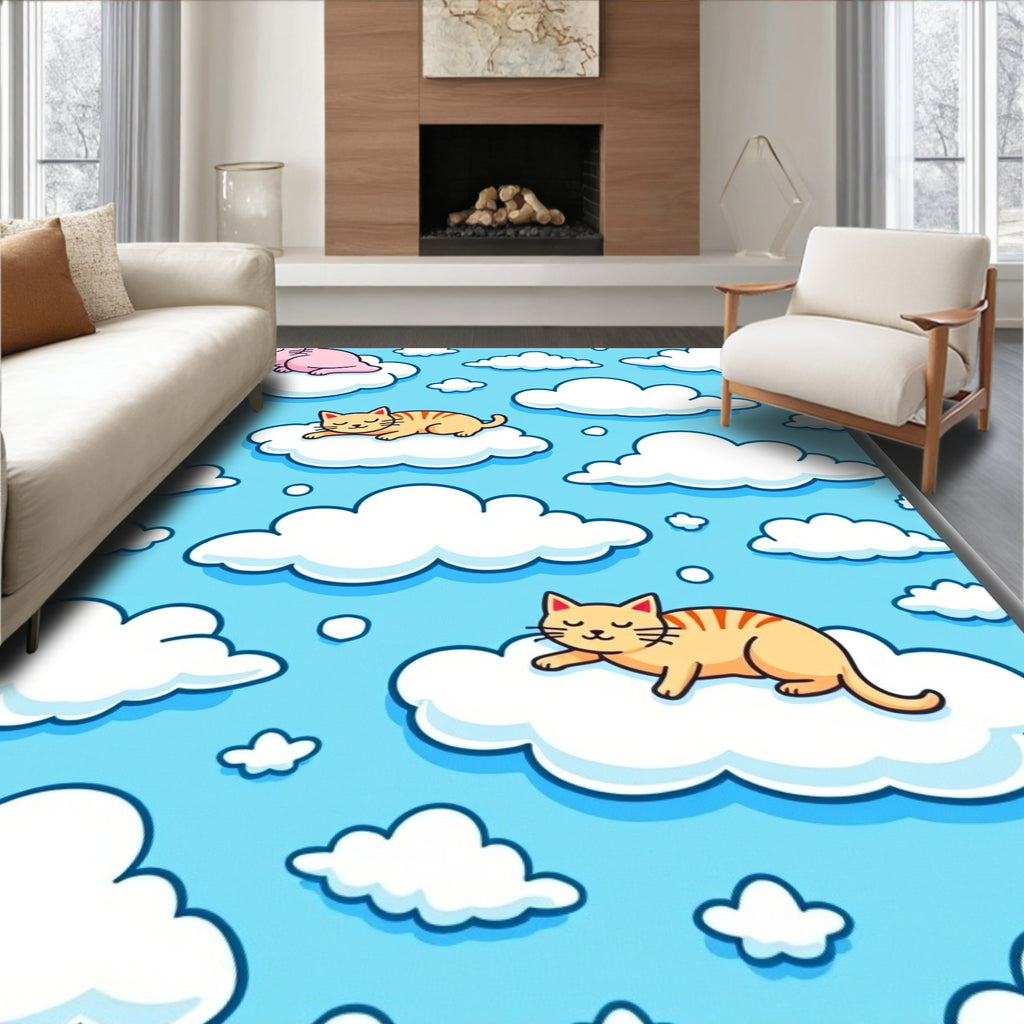 Whimsical Cat Clouds Sleepy Sky Rug